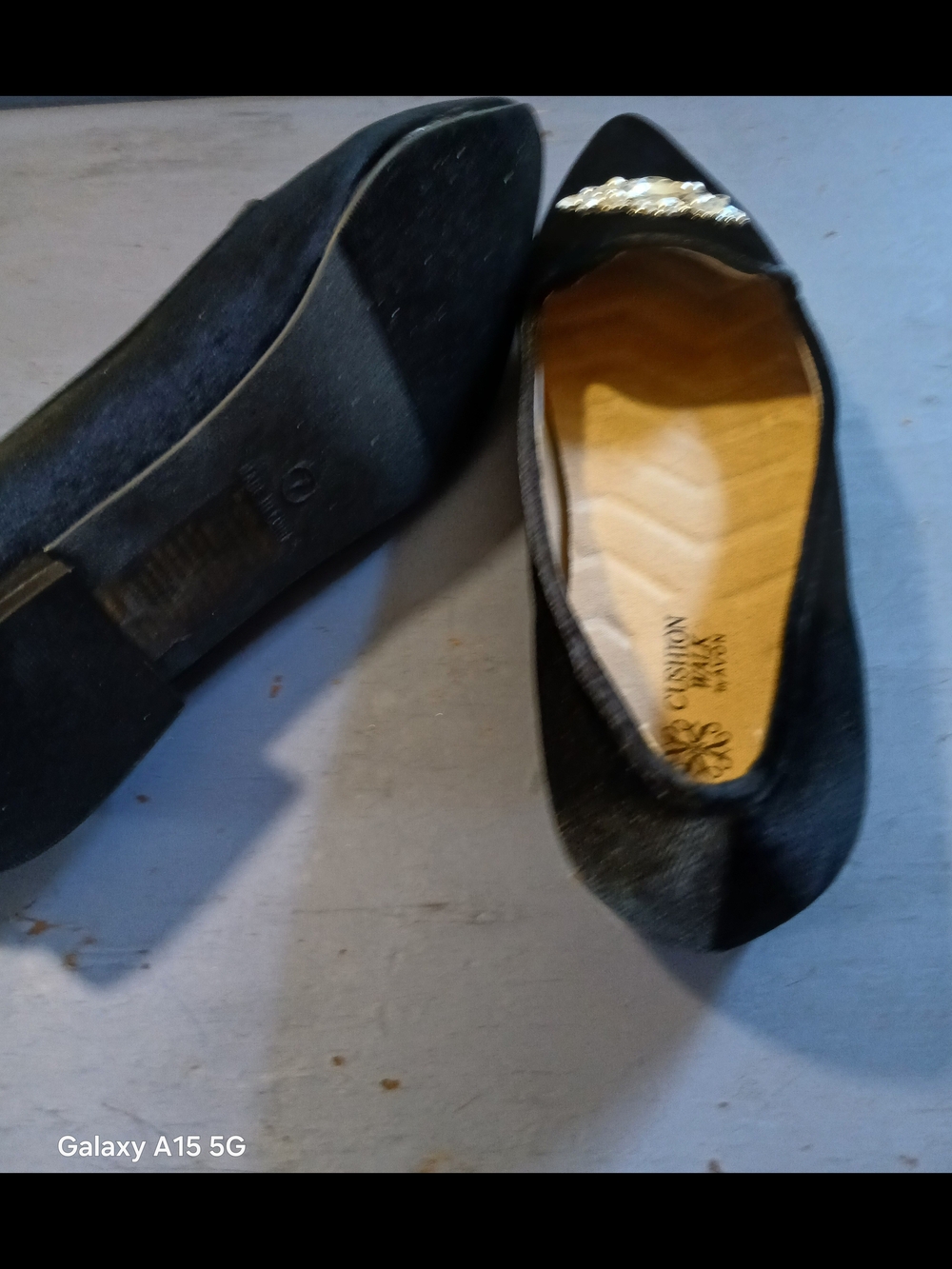 Avon Black Velvet Pointed Toe Flats with Crystal Brooch - Picture 5 of 9